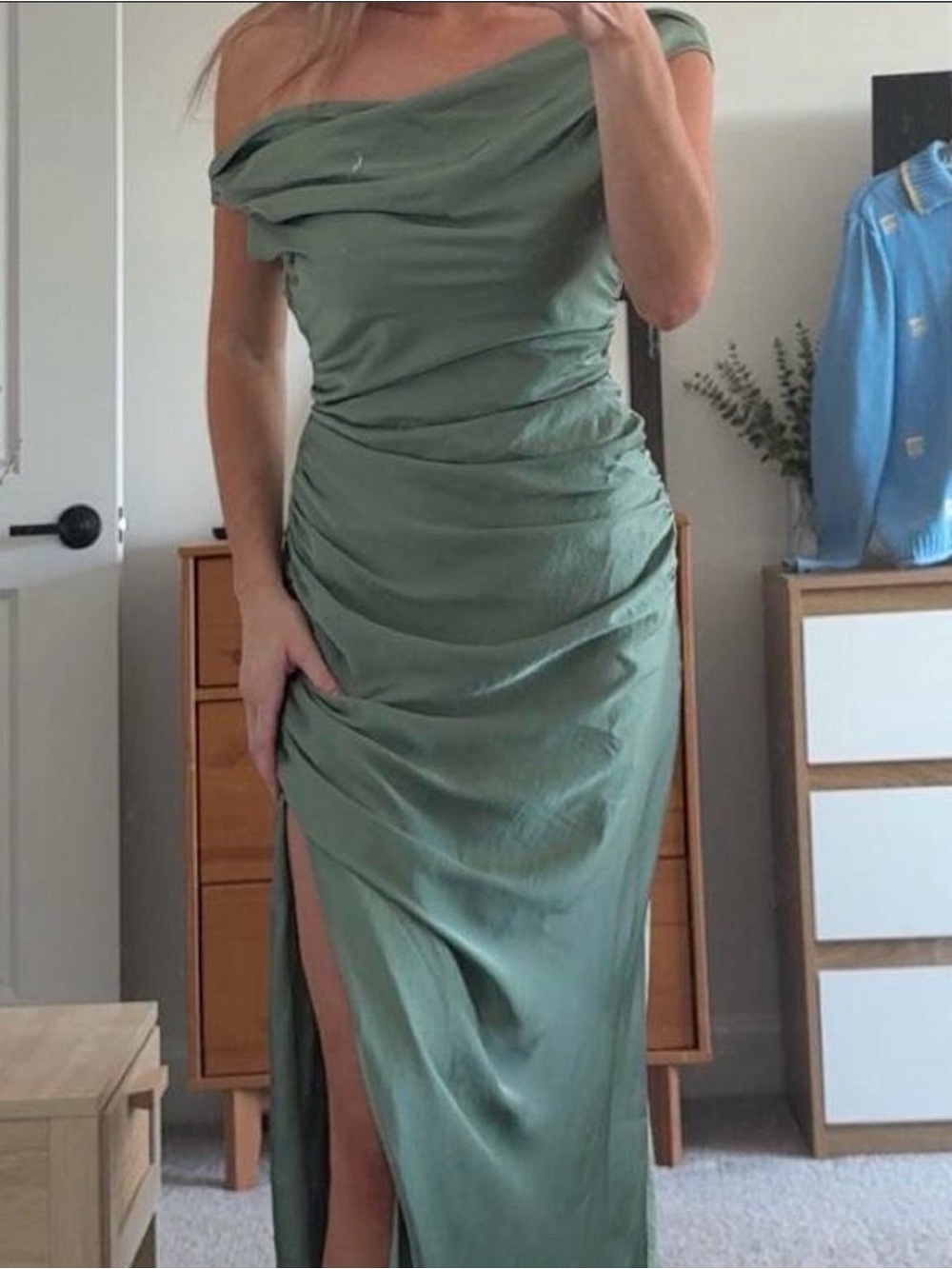 Elegant Green Ruched Maxi Dress